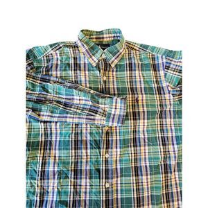 Polo Ralph Lauren Classic Fit Button‎ Shirt Size Large Plaid Green Purple Summer